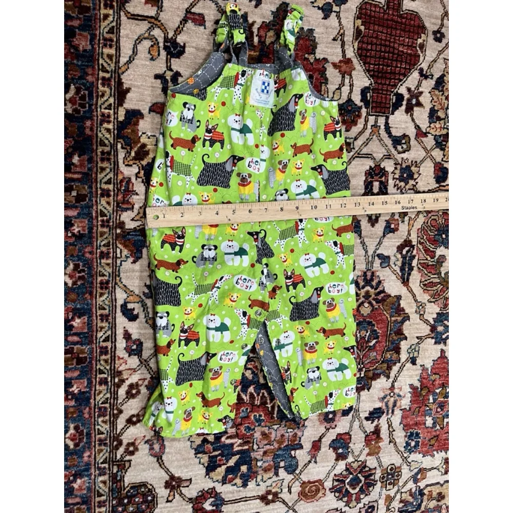 Vintage Handmade Little Kid Puppy Print and Sporty Balls Overalls